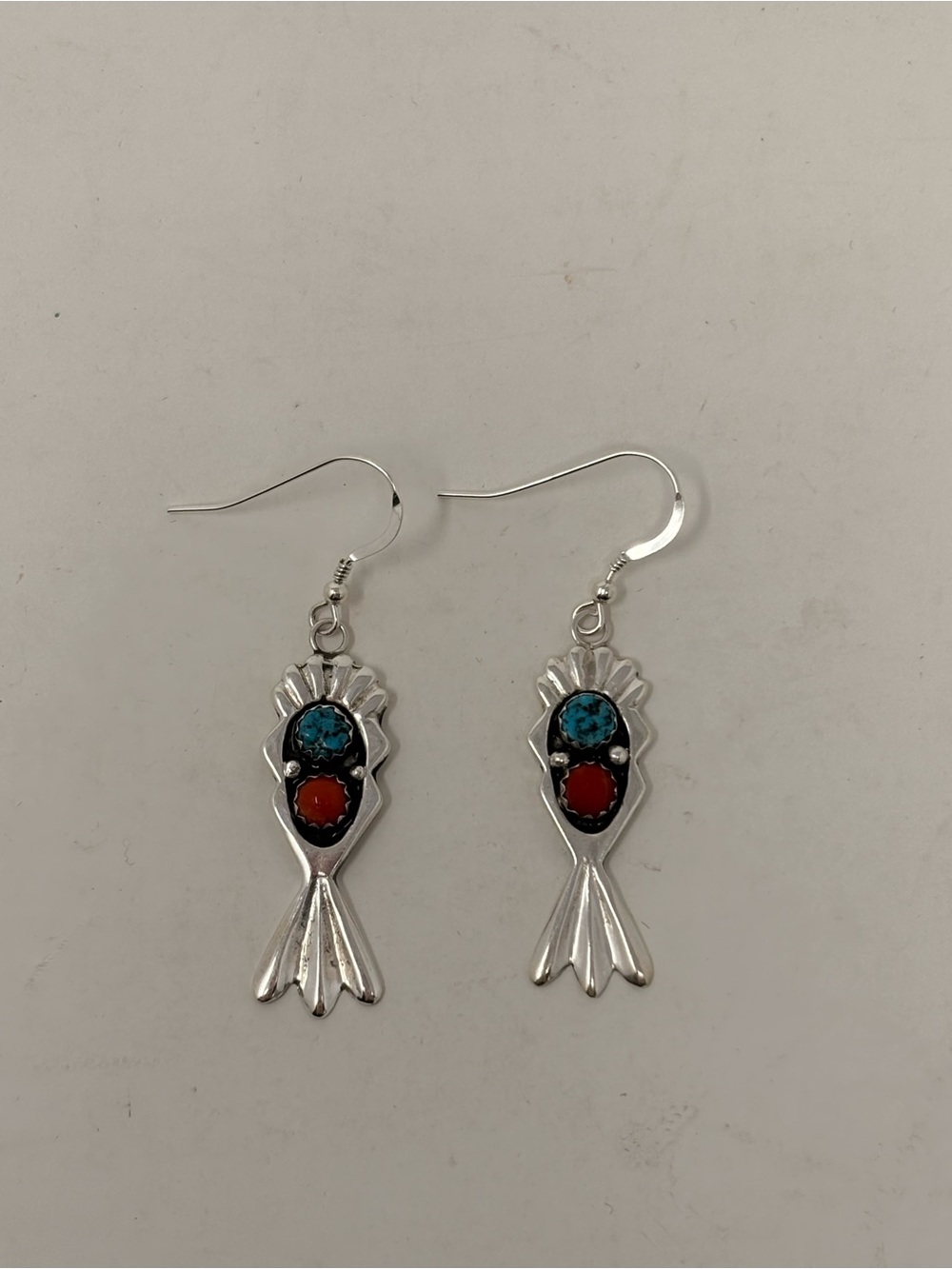 Vintage Sterling Silver Turquoise Coral Earrings